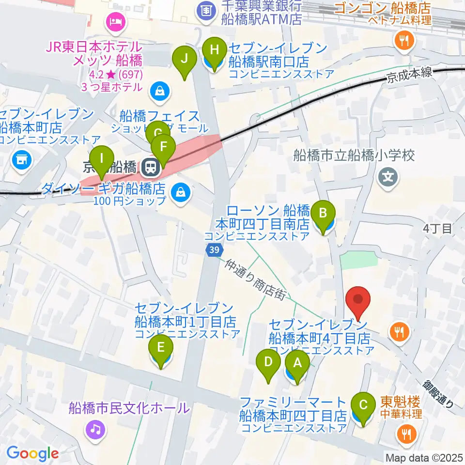 船橋市勤労市民センター周辺のコンビニエンスストア一覧地図