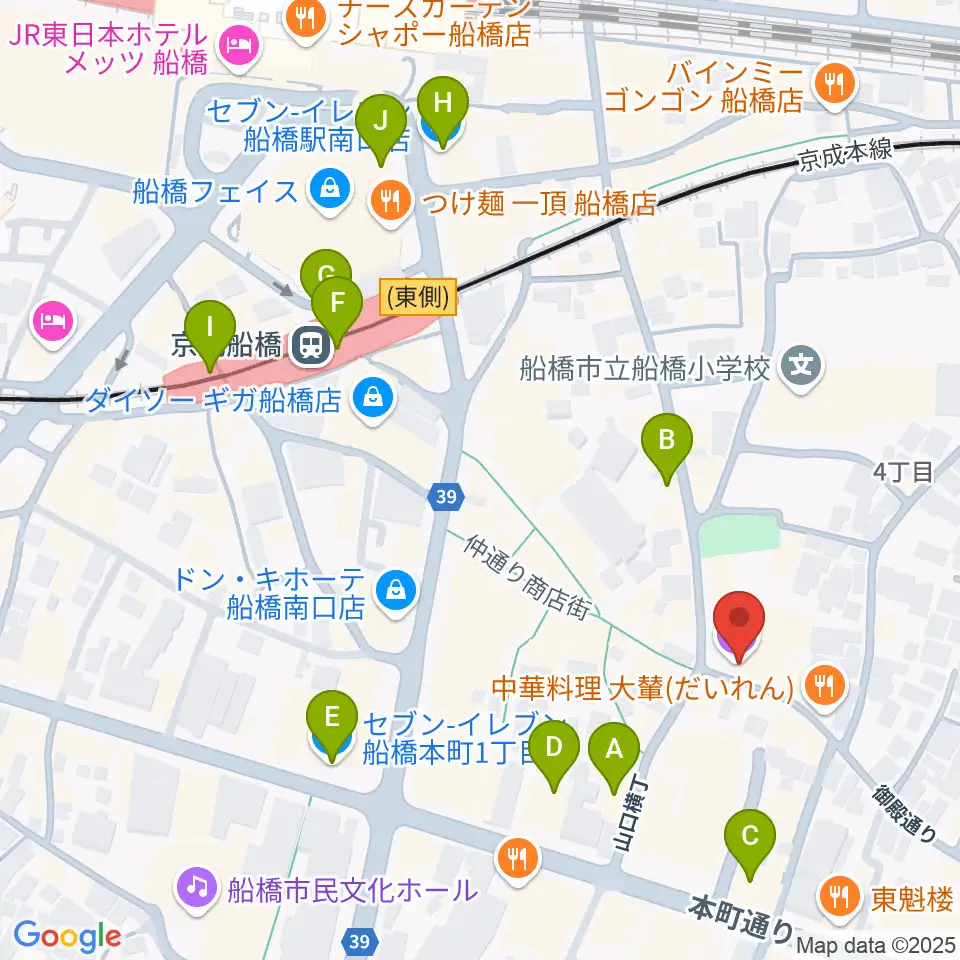船橋市勤労市民センター周辺のコンビニエンスストア一覧地図