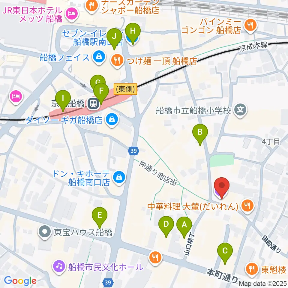船橋市勤労市民センター周辺のコンビニエンスストア一覧地図