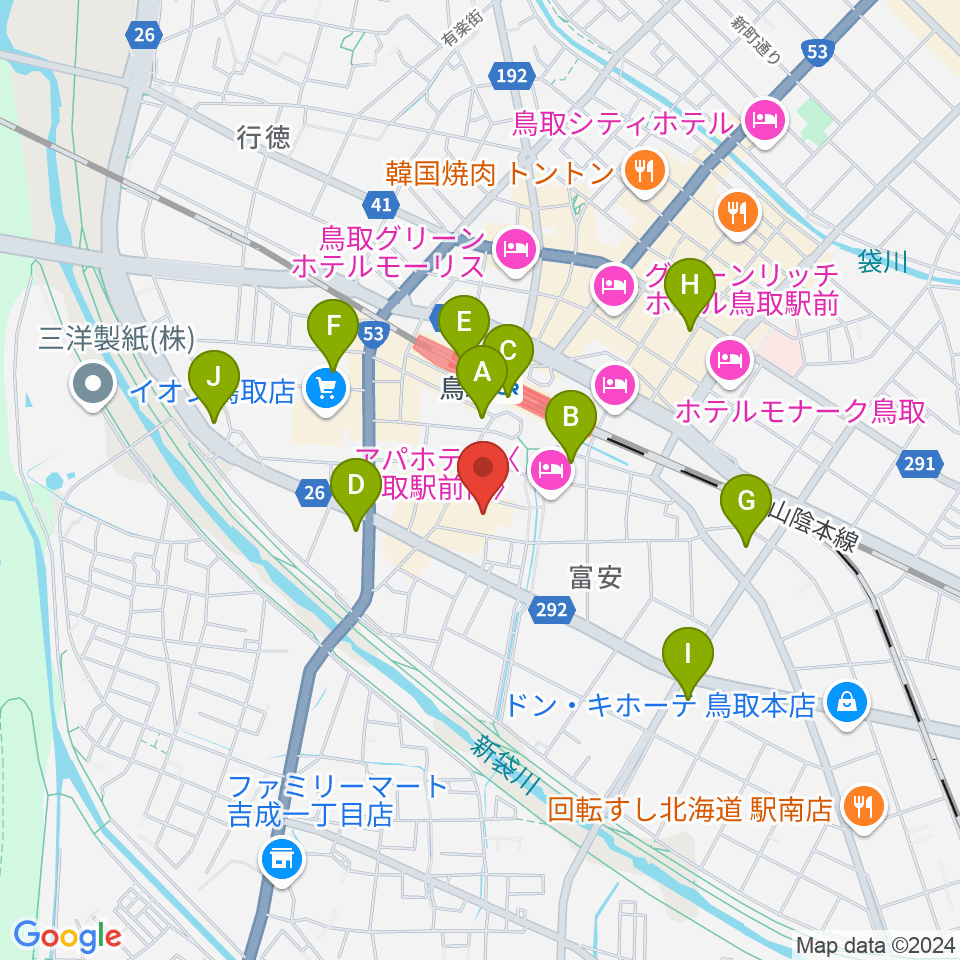 鳥取県立生涯学習センター 県民ふれあい会館周辺のコンビニエンスストア一覧地図