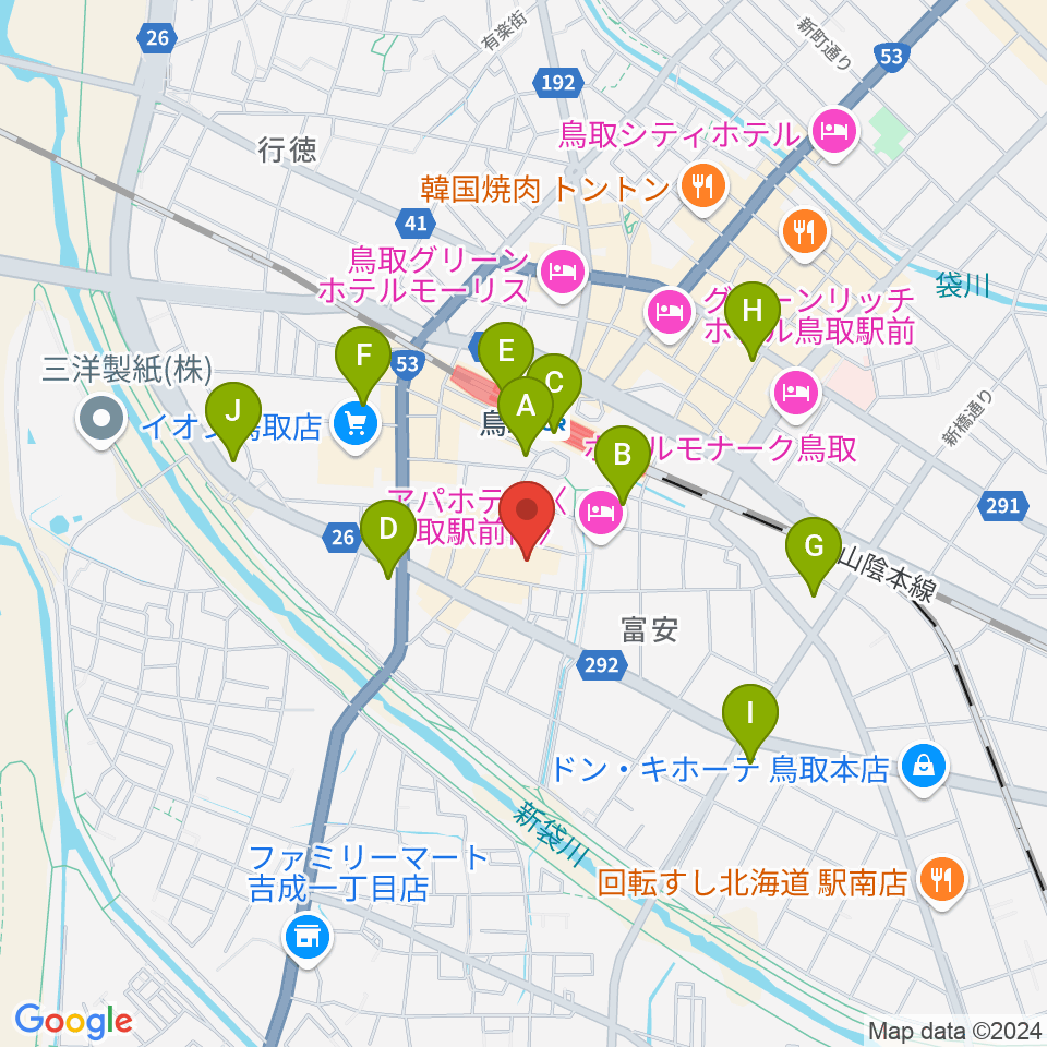 鳥取県立生涯学習センター 県民ふれあい会館周辺のコンビニエンスストア一覧地図