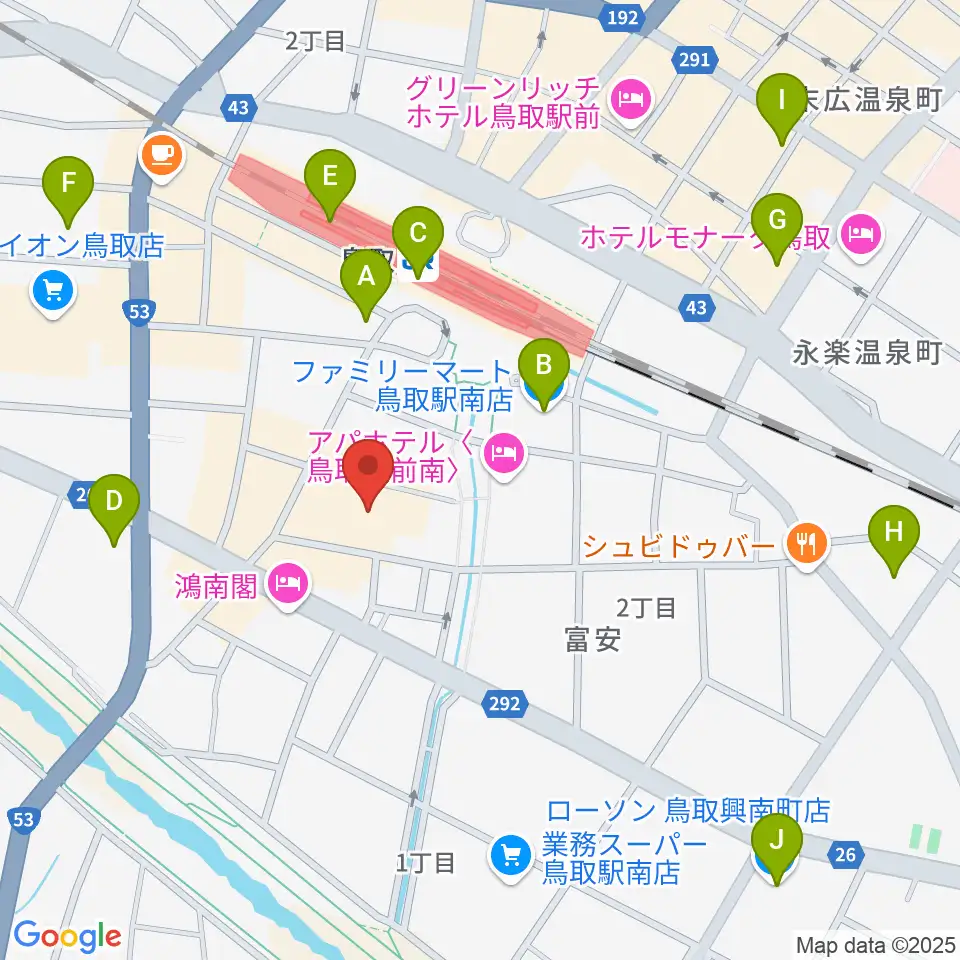 鳥取県立生涯学習センター 県民ふれあい会館周辺のコンビニエンスストア一覧地図