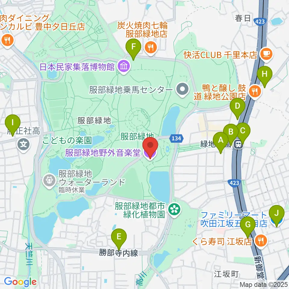 服部緑地野外音楽堂周辺のコンビニエンスストア一覧地図