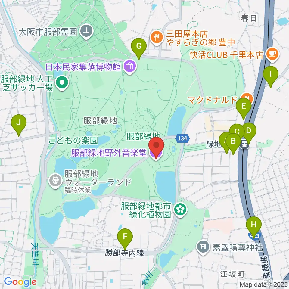 服部緑地野外音楽堂周辺のコンビニエンスストア一覧地図