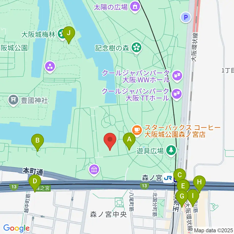 大阪城音楽堂周辺のコンビニエンスストア一覧地図