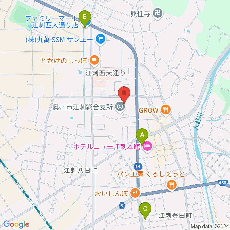 江刺体育文化会館 ささらホール周辺のコンビニエンスストア一覧地図