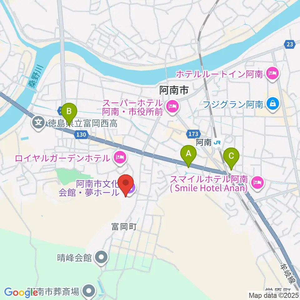夢ホール（阿南市文化会館）周辺のコンビニエンスストア一覧地図
