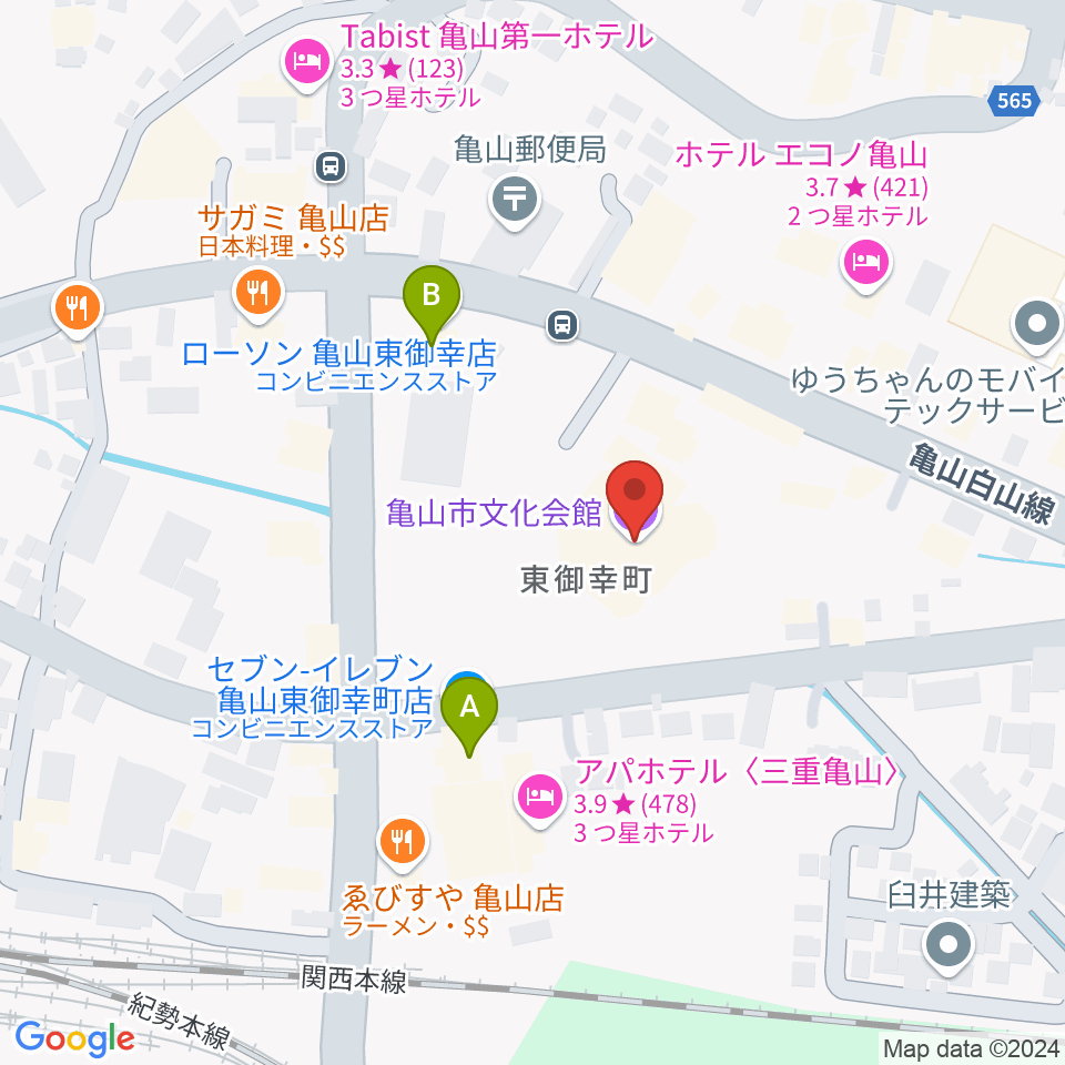 亀山市文化会館周辺のコンビニエンスストア一覧地図