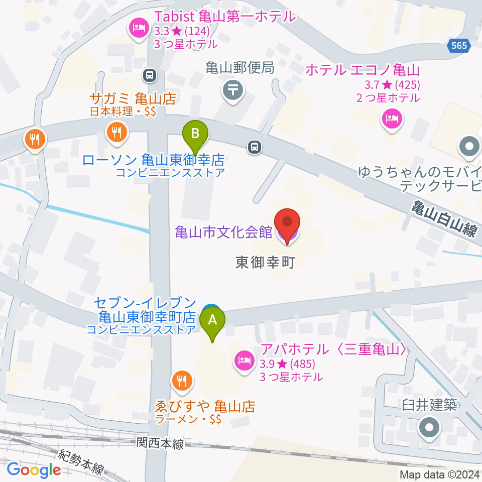 亀山市文化会館周辺のコンビニエンスストア一覧地図