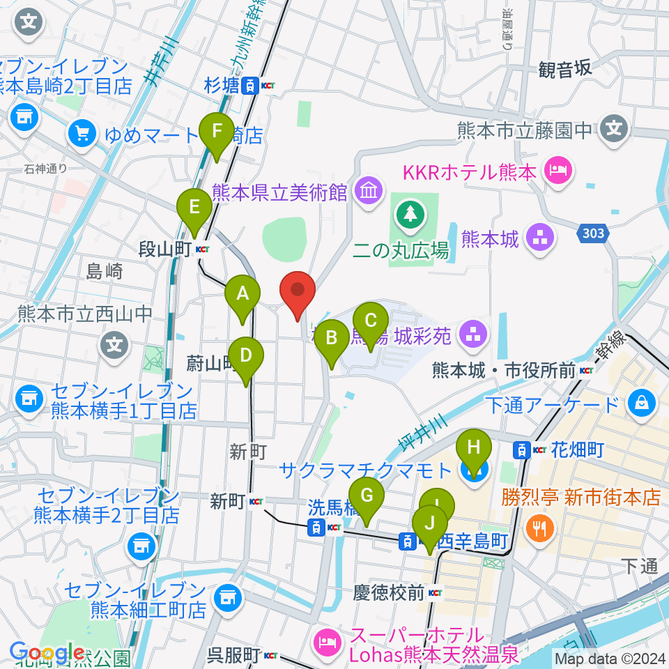 熊本市子ども文化会館周辺のコンビニエンスストア一覧地図