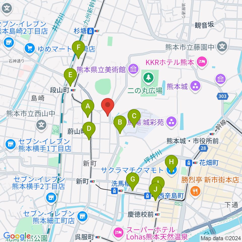 熊本市子ども文化会館周辺のコンビニエンスストア一覧地図