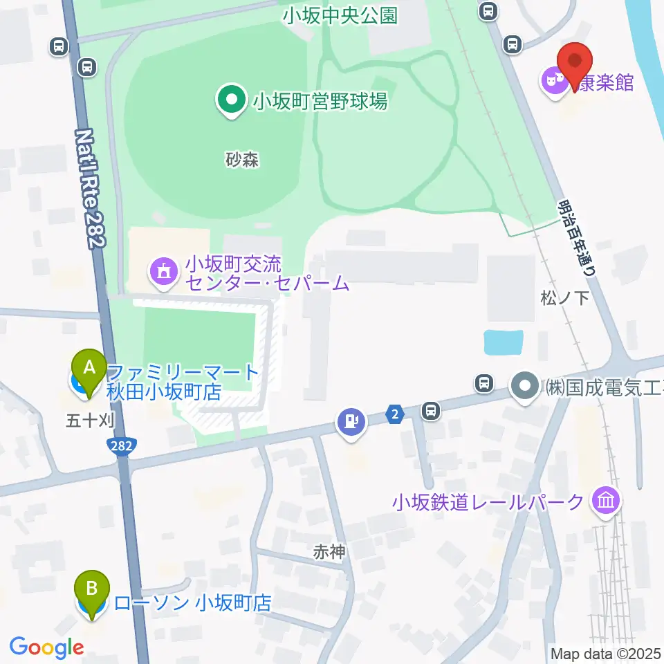 康楽館周辺のコンビニエンスストア一覧地図