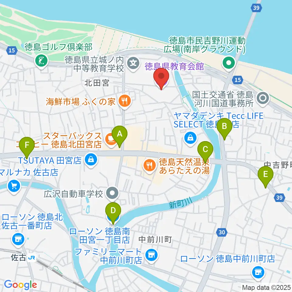 徳島県教育会館周辺のコンビニエンスストア一覧地図