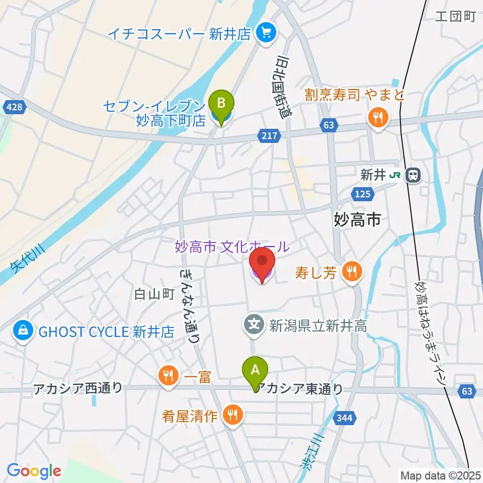 妙高市文化ホール周辺のコンビニエンスストア一覧地図