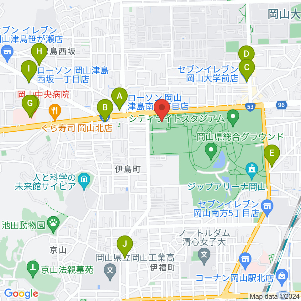 岡山武道館周辺のコンビニエンスストア一覧地図