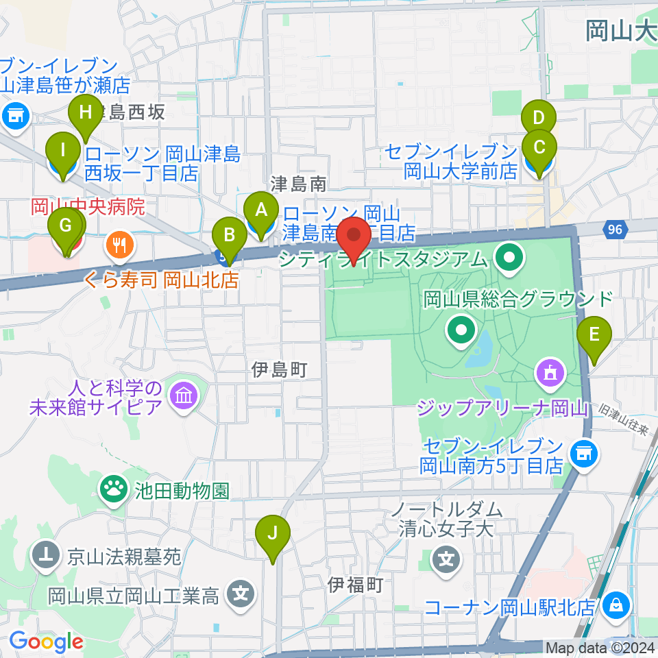 岡山武道館周辺のコンビニエンスストア一覧地図