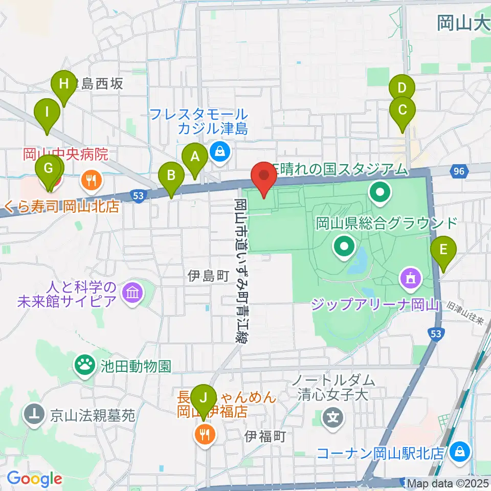 岡山武道館周辺のコンビニエンスストア一覧地図