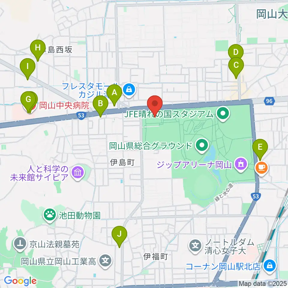 岡山武道館周辺のコンビニエンスストア一覧地図