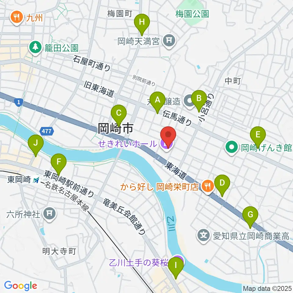 岡崎市せきれいホール周辺のコンビニエンスストア一覧地図