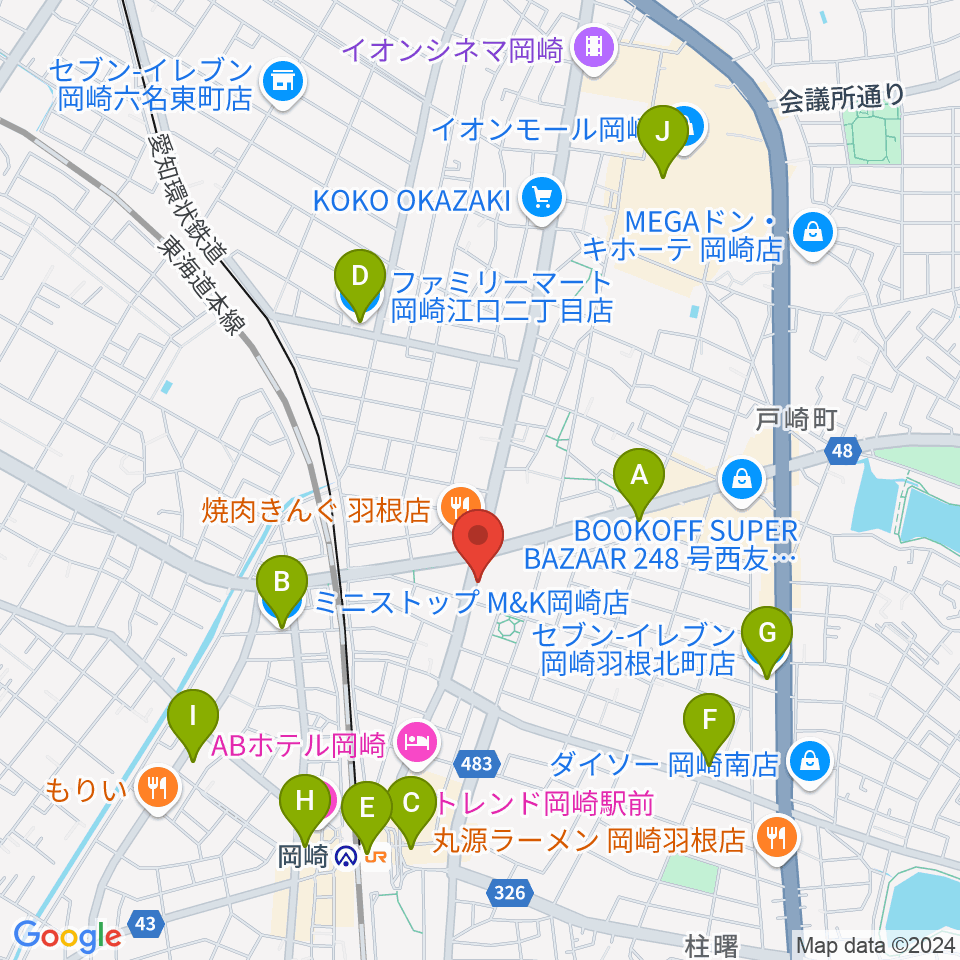 岡崎市シビックセンター周辺のコンビニエンスストア一覧地図