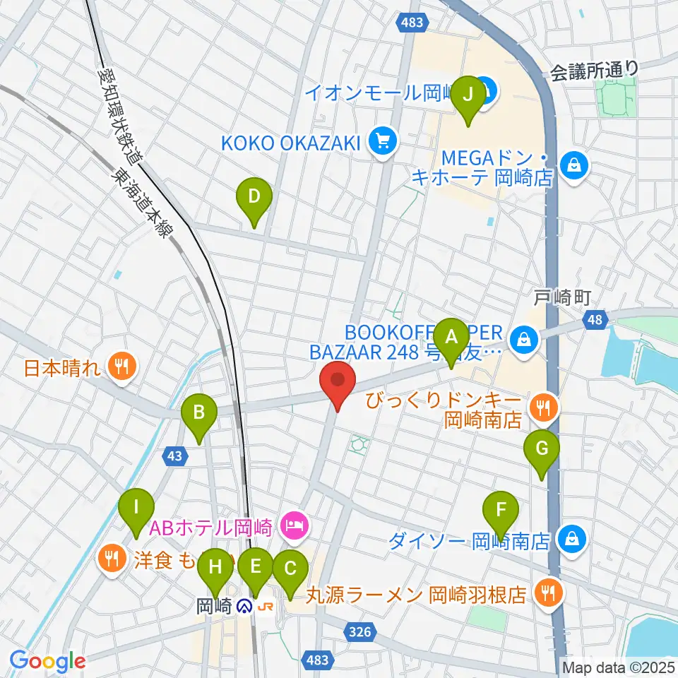 岡崎市シビックセンター周辺のコンビニエンスストア一覧地図
