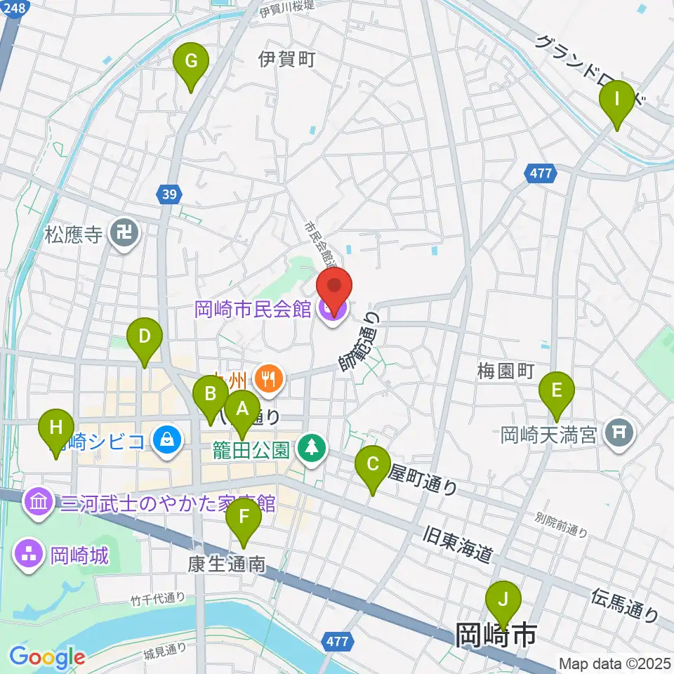 岡崎市民会館 あおいホール周辺のコンビニエンスストア一覧地図