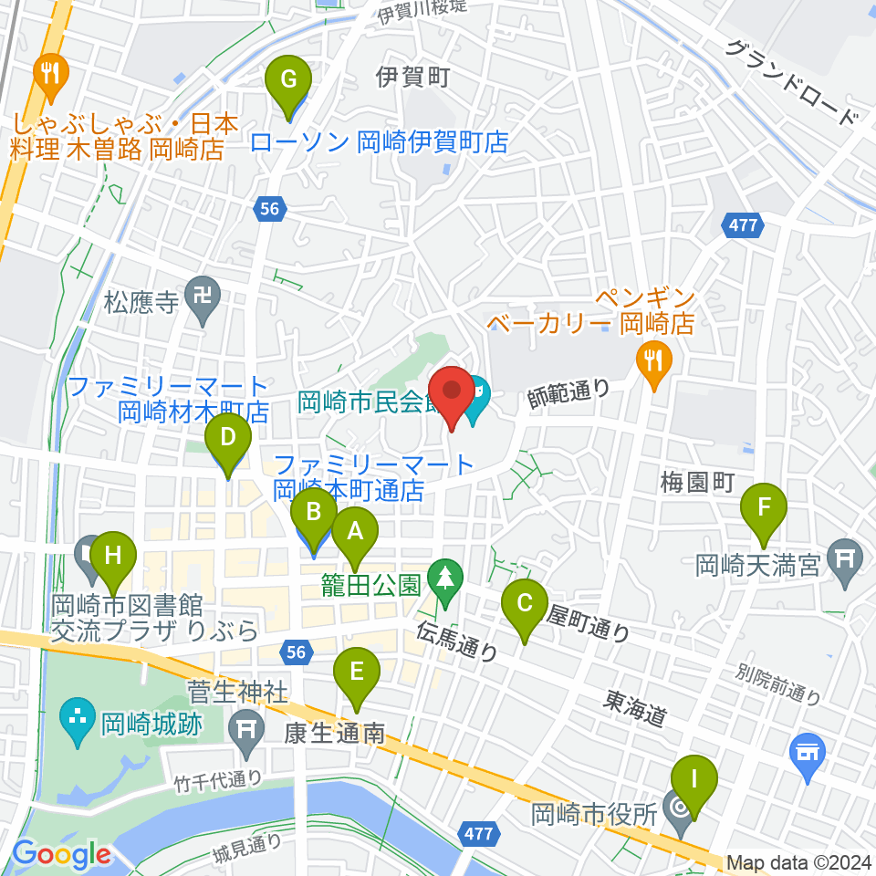 岡崎市甲山会館周辺のコンビニエンスストア一覧地図