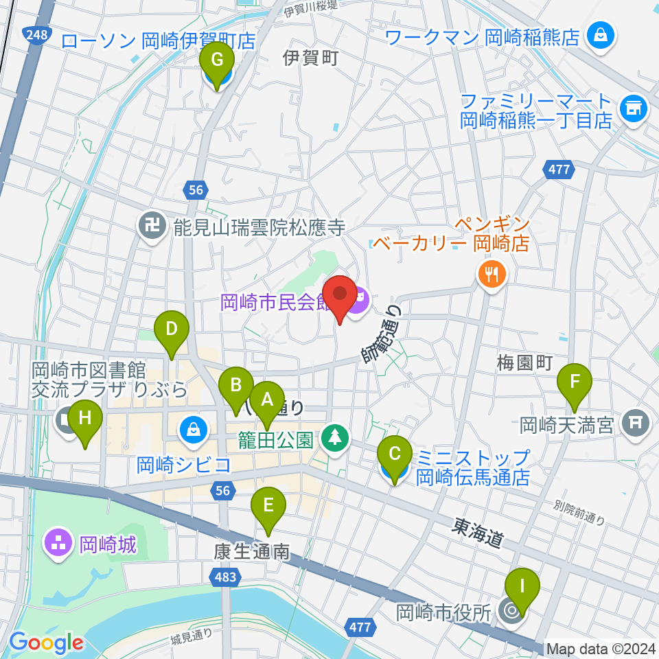 岡崎市甲山会館周辺のコンビニエンスストア一覧地図