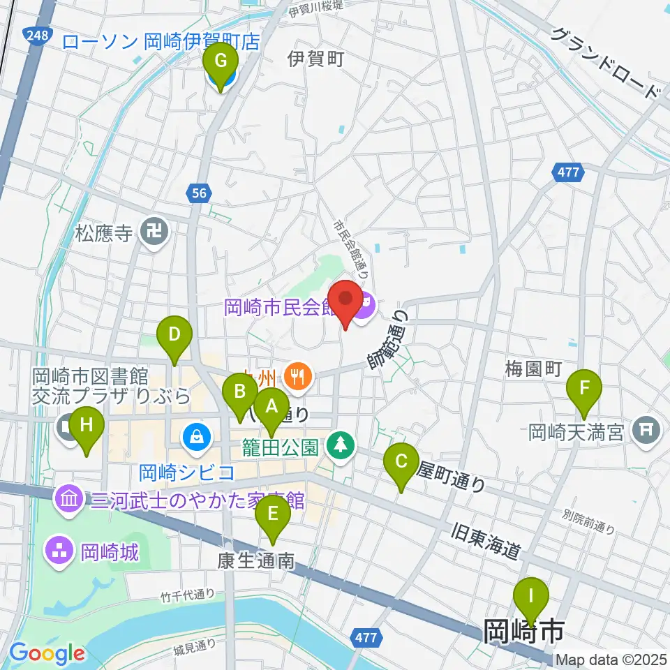 岡崎市甲山会館周辺のコンビニエンスストア一覧地図