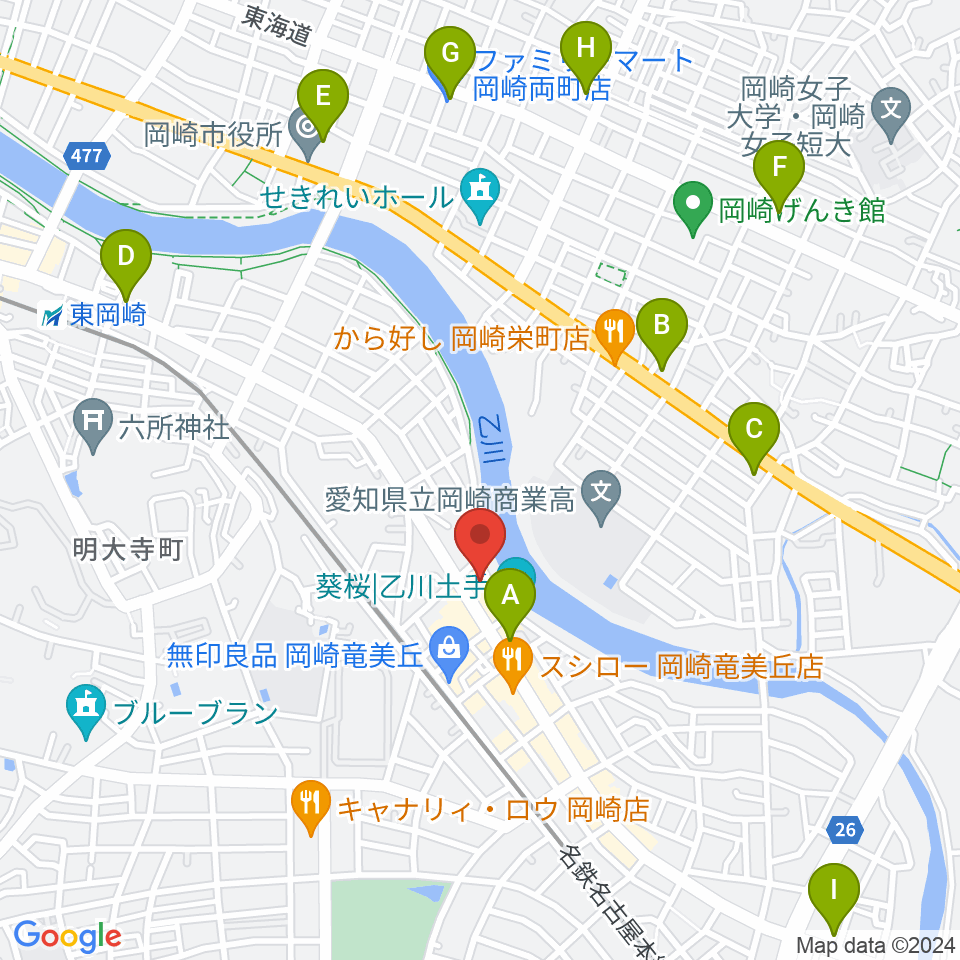 岡崎市竜美丘会館周辺のコンビニエンスストア一覧地図