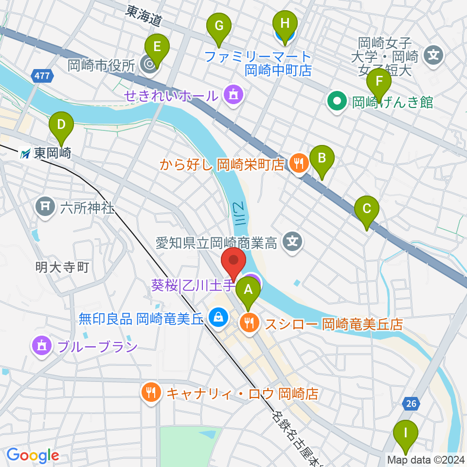 岡崎市竜美丘会館周辺のコンビニエンスストア一覧地図