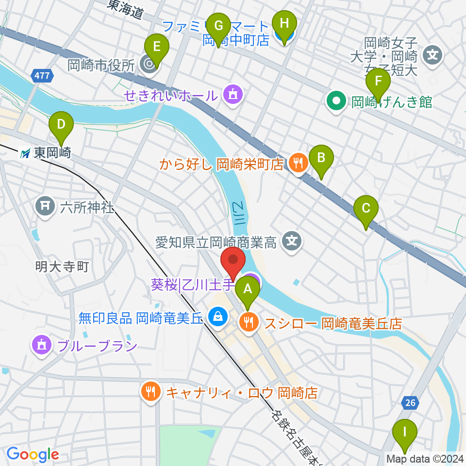 岡崎市竜美丘会館周辺のコンビニエンスストア一覧地図