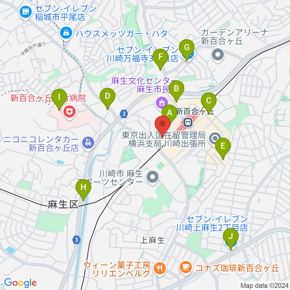 新百合トウェンティワンホール周辺のコンビニエンスストア一覧地図