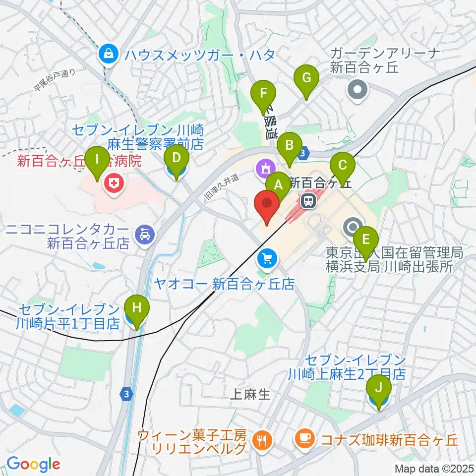 新百合トウェンティワンホール周辺のコンビニエンスストア一覧地図