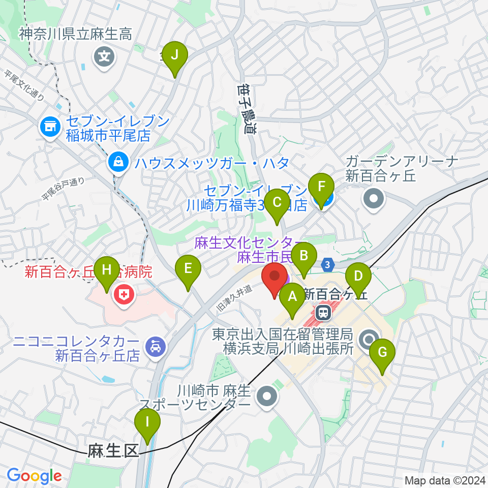 麻生市民館周辺のコンビニエンスストア一覧地図