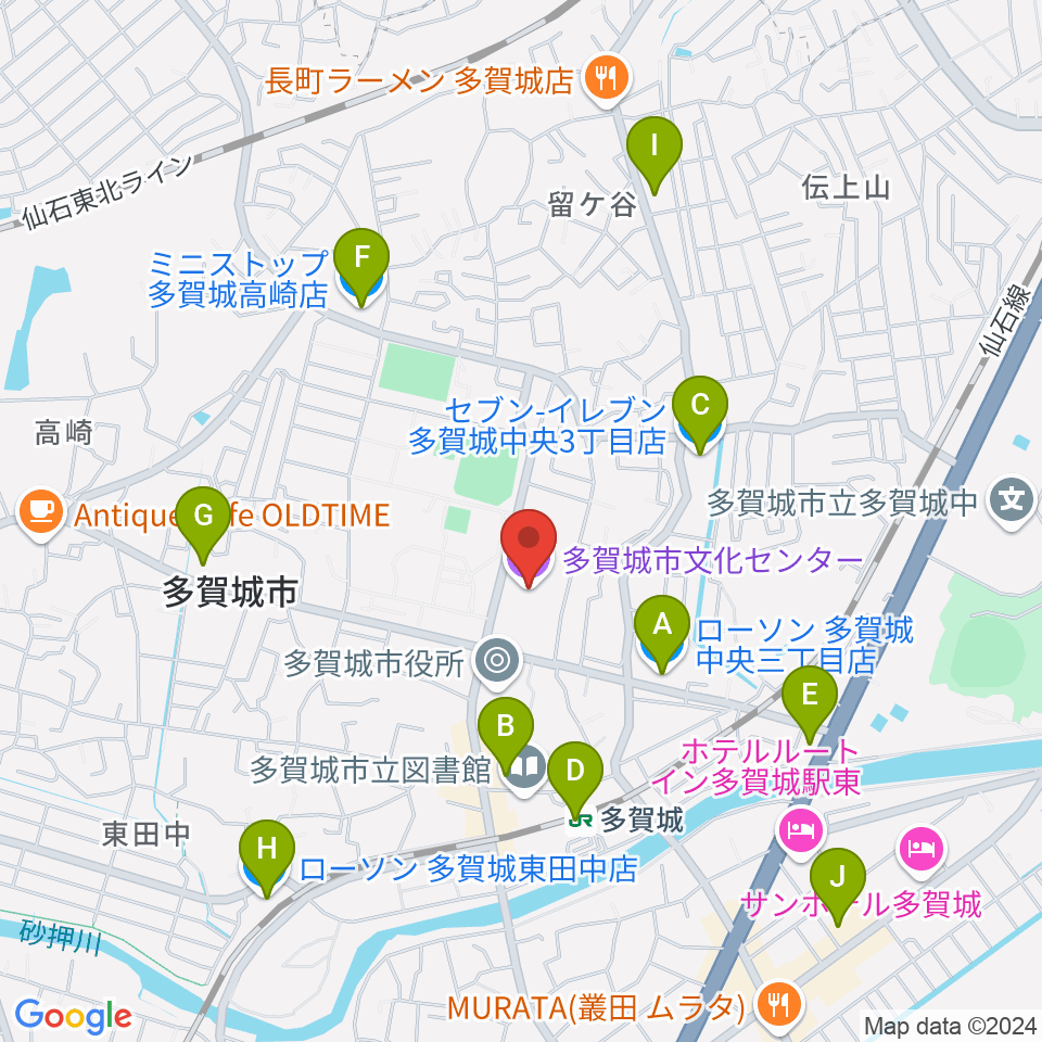 多賀城市民会館周辺のコンビニエンスストア一覧地図