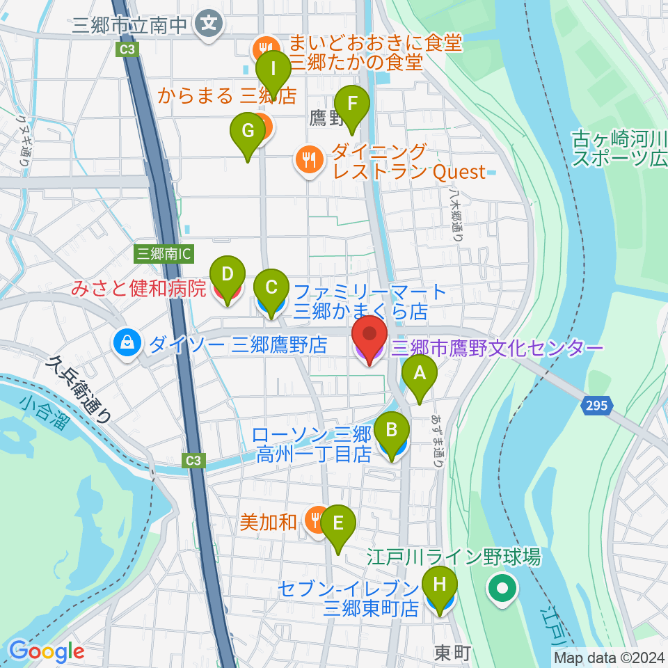 三郷市鷹野文化センター周辺のコンビニエンスストア一覧地図