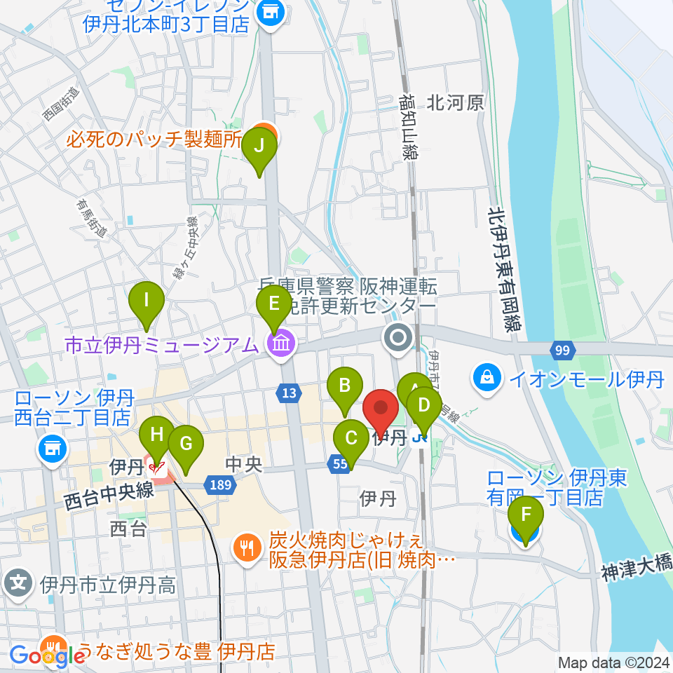 アイホール（伊丹市立演劇ホール）周辺のコンビニエンスストア一覧地図