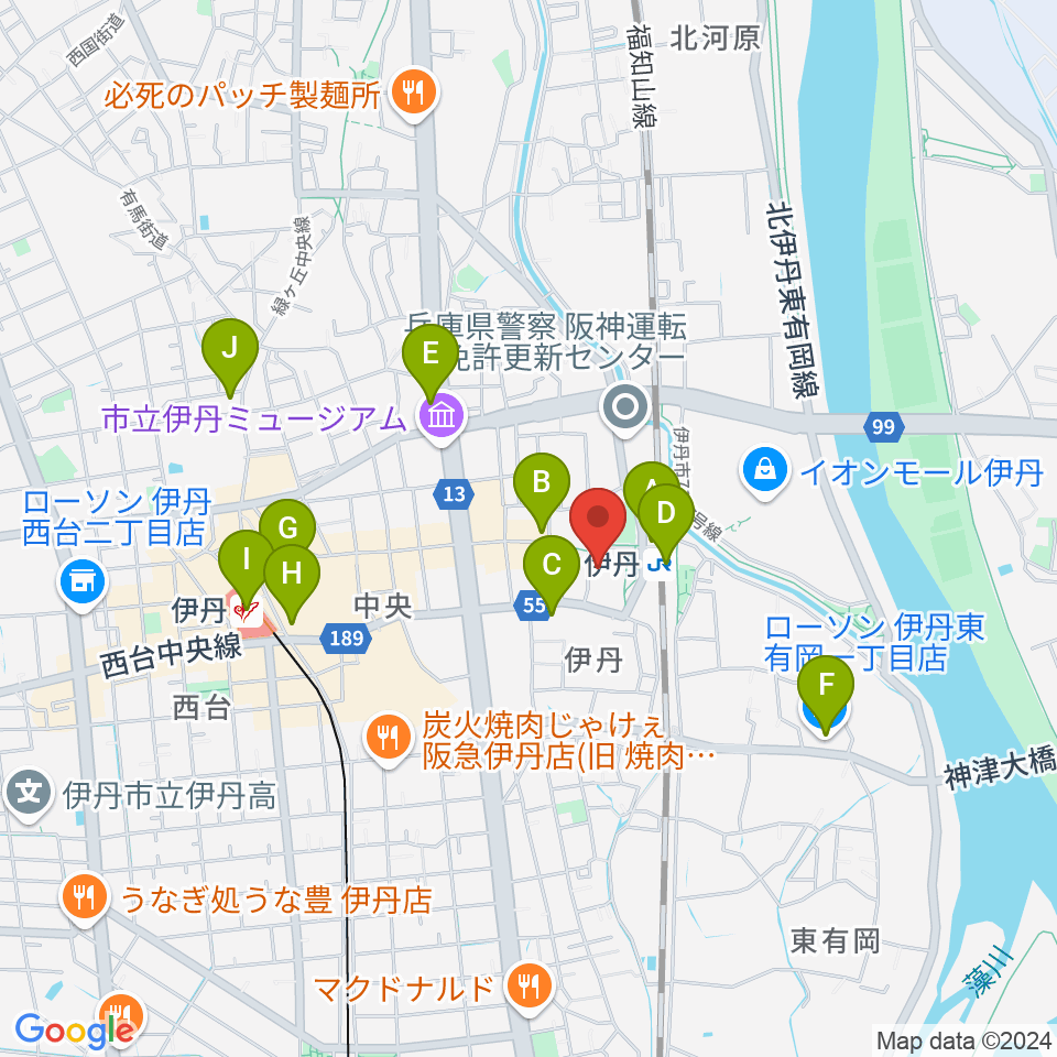 アイホール（伊丹市立演劇ホール）周辺のコンビニエンスストア一覧地図