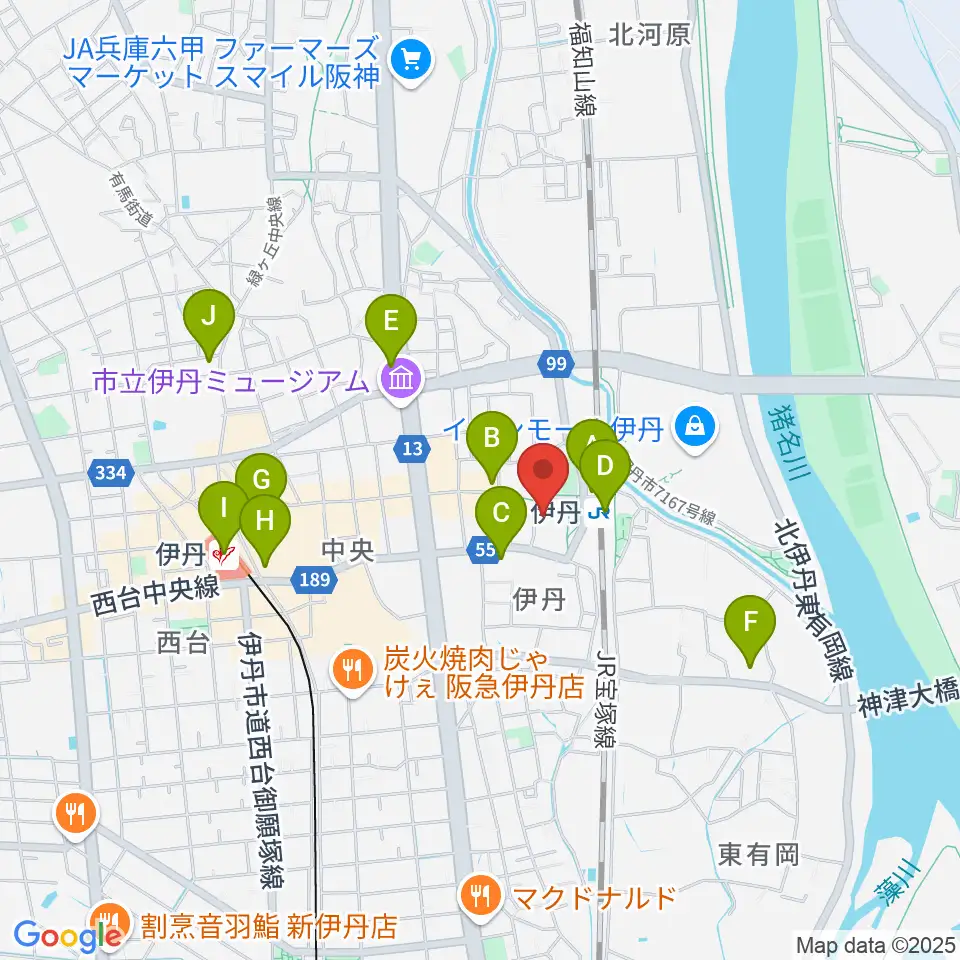 アイホール(伊丹市立演劇ホール)周辺のコンビニエンスストア一覧地図