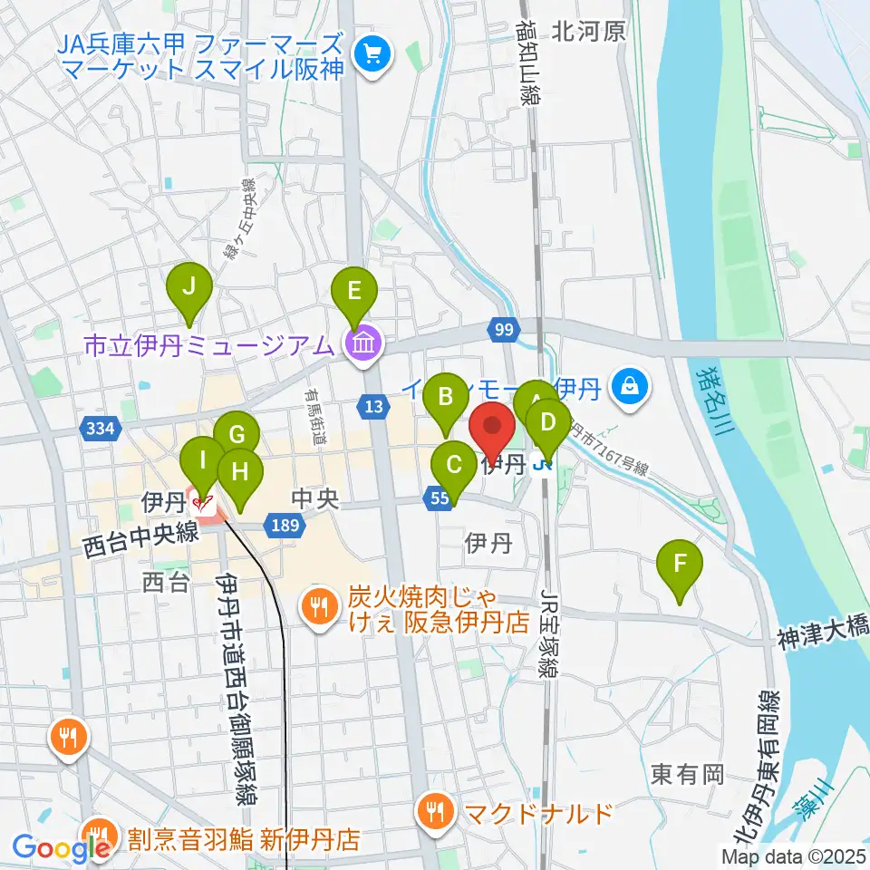 アイホール（伊丹市立演劇ホール）周辺のコンビニエンスストア一覧地図