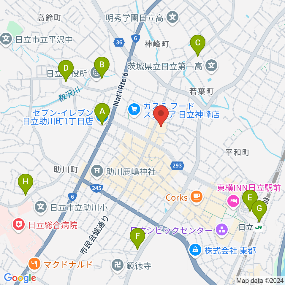 日立市民会館周辺のコンビニエンスストア一覧地図