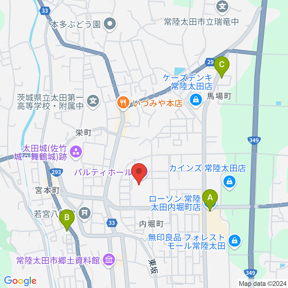 常陸太田市民交流センター パルティホール周辺のコンビニエンスストア一覧地図