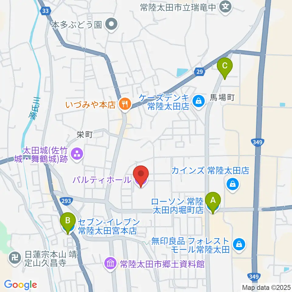 常陸太田市民交流センター パルティホール周辺のコンビニエンスストア一覧地図