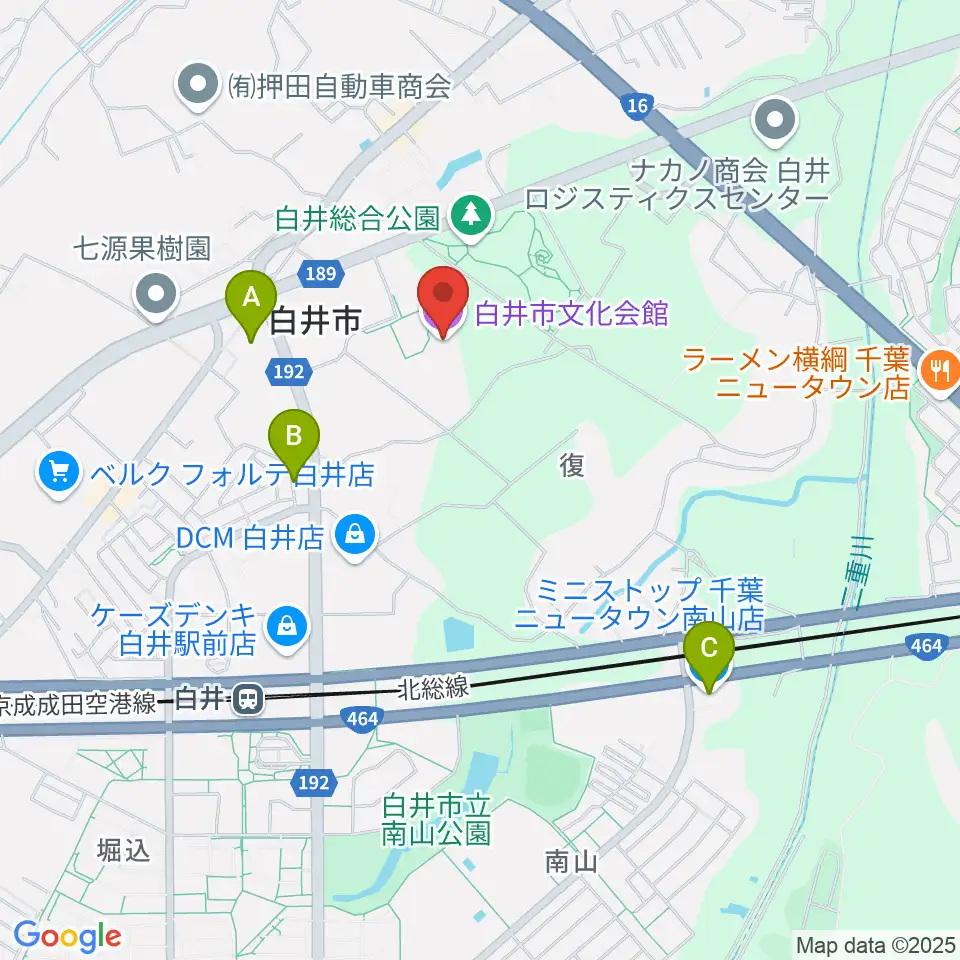 白井市文化会館周辺のコンビニエンスストア一覧地図