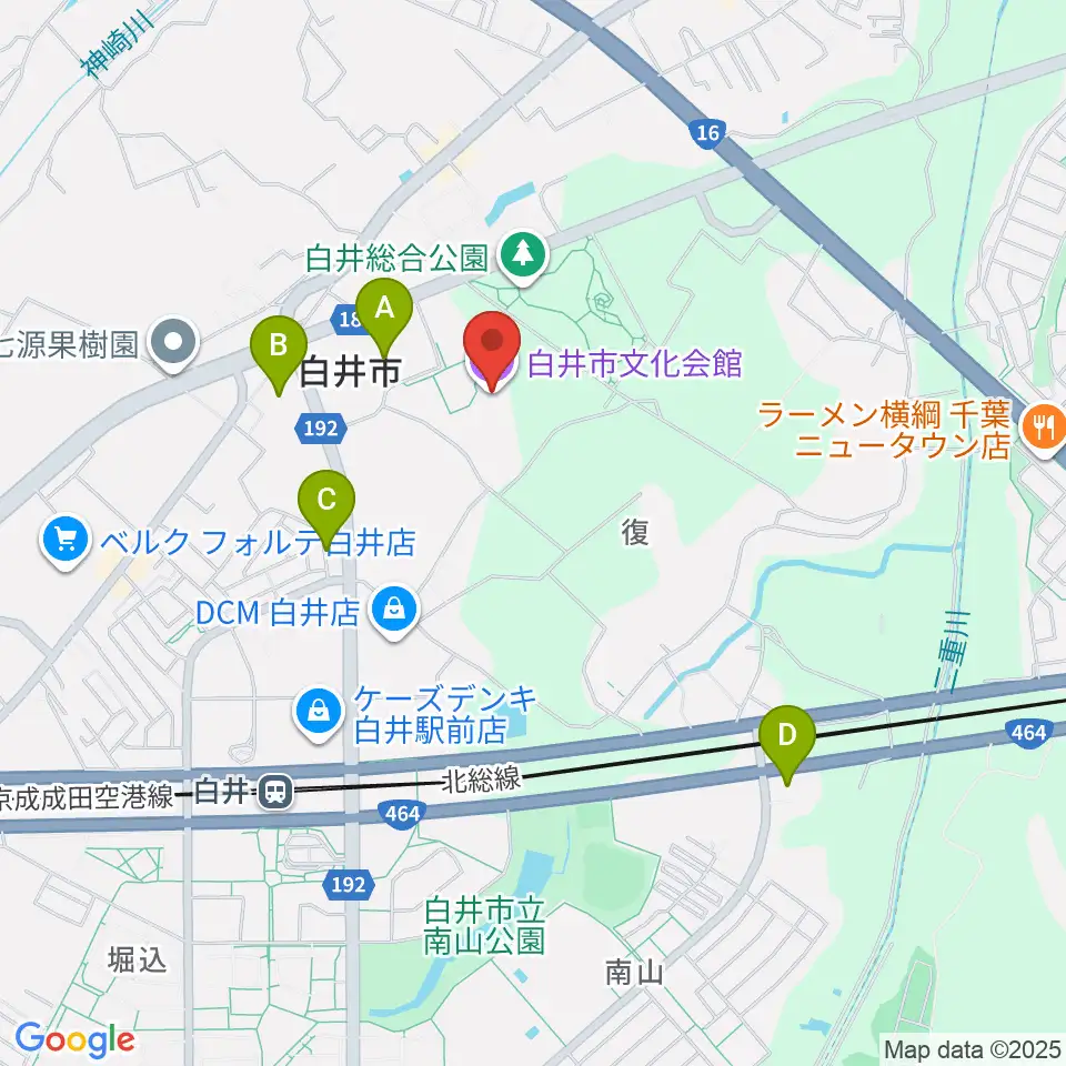 白井市文化会館周辺のコンビニエンスストア一覧地図