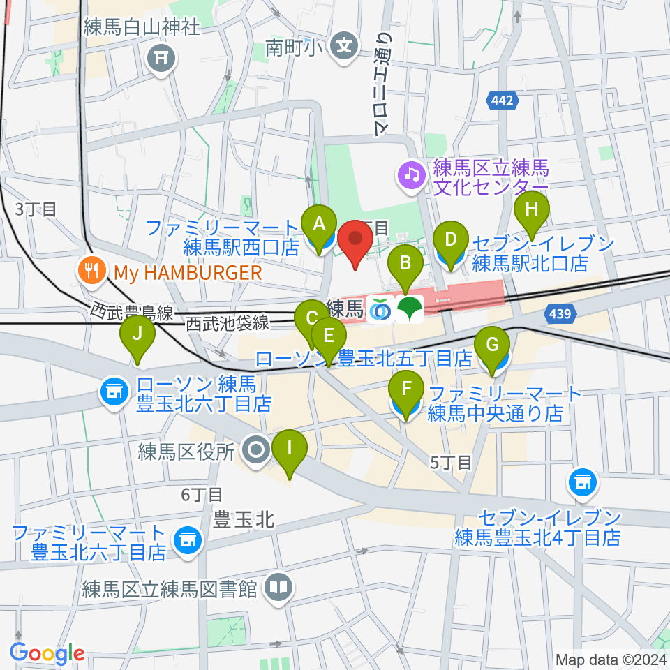 練馬区立区民・産業プラザ Coconeriホール周辺のコンビニエンスストア一覧地図