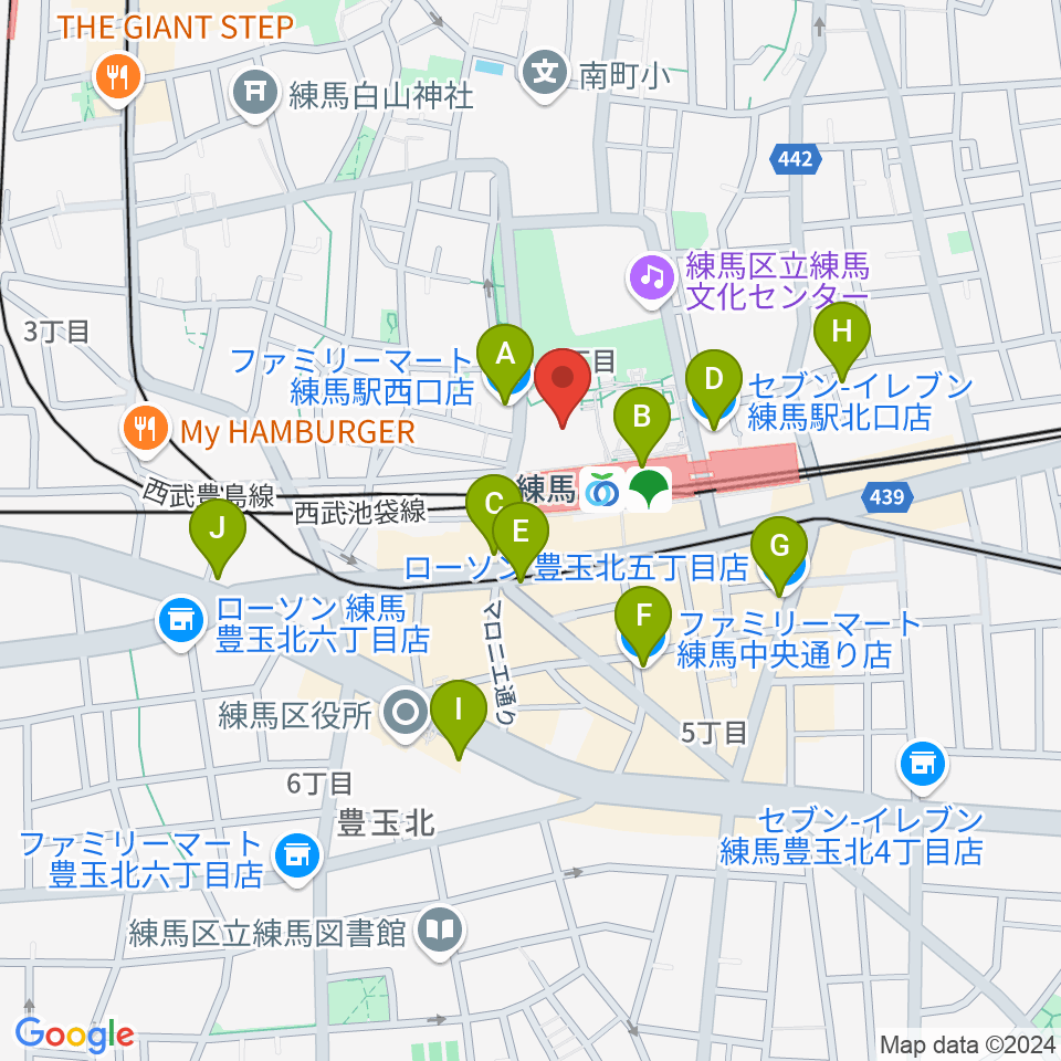 練馬区立区民・産業プラザ Coconeriホール周辺のコンビニエンスストア一覧地図