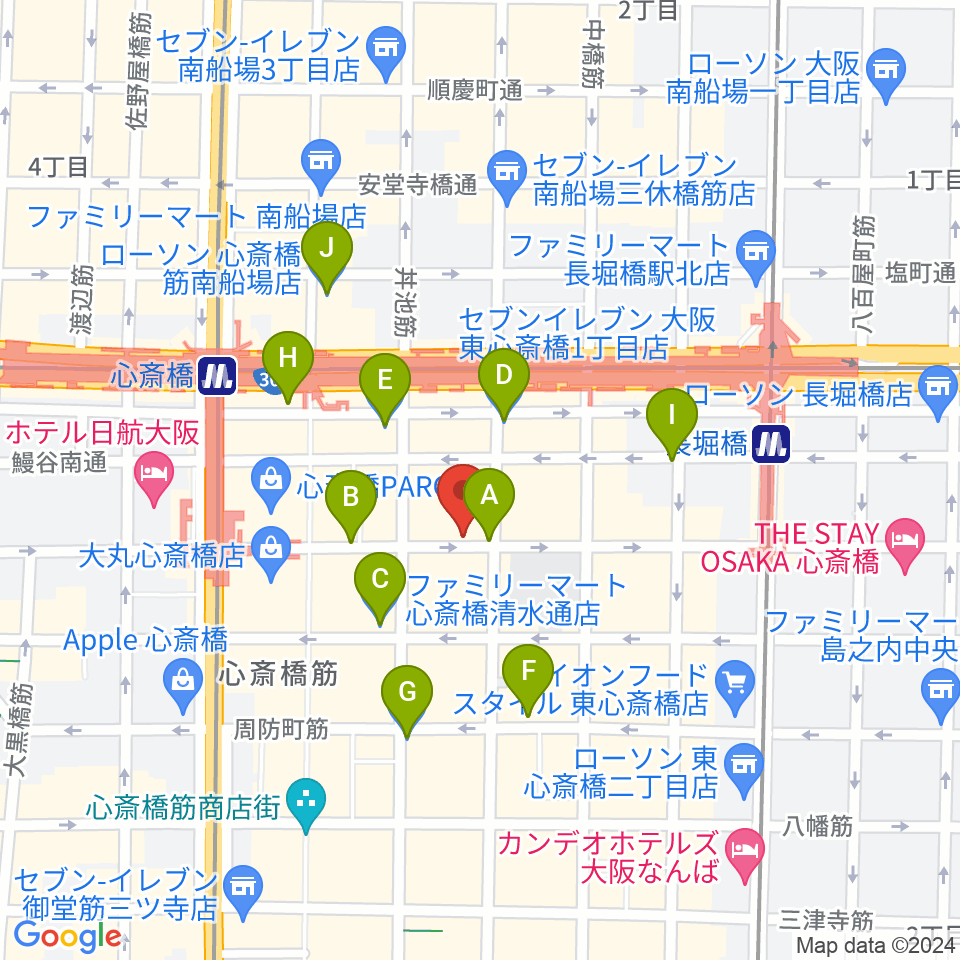 心斎橋FootRock&BEERS周辺のコンビニエンスストア一覧地図