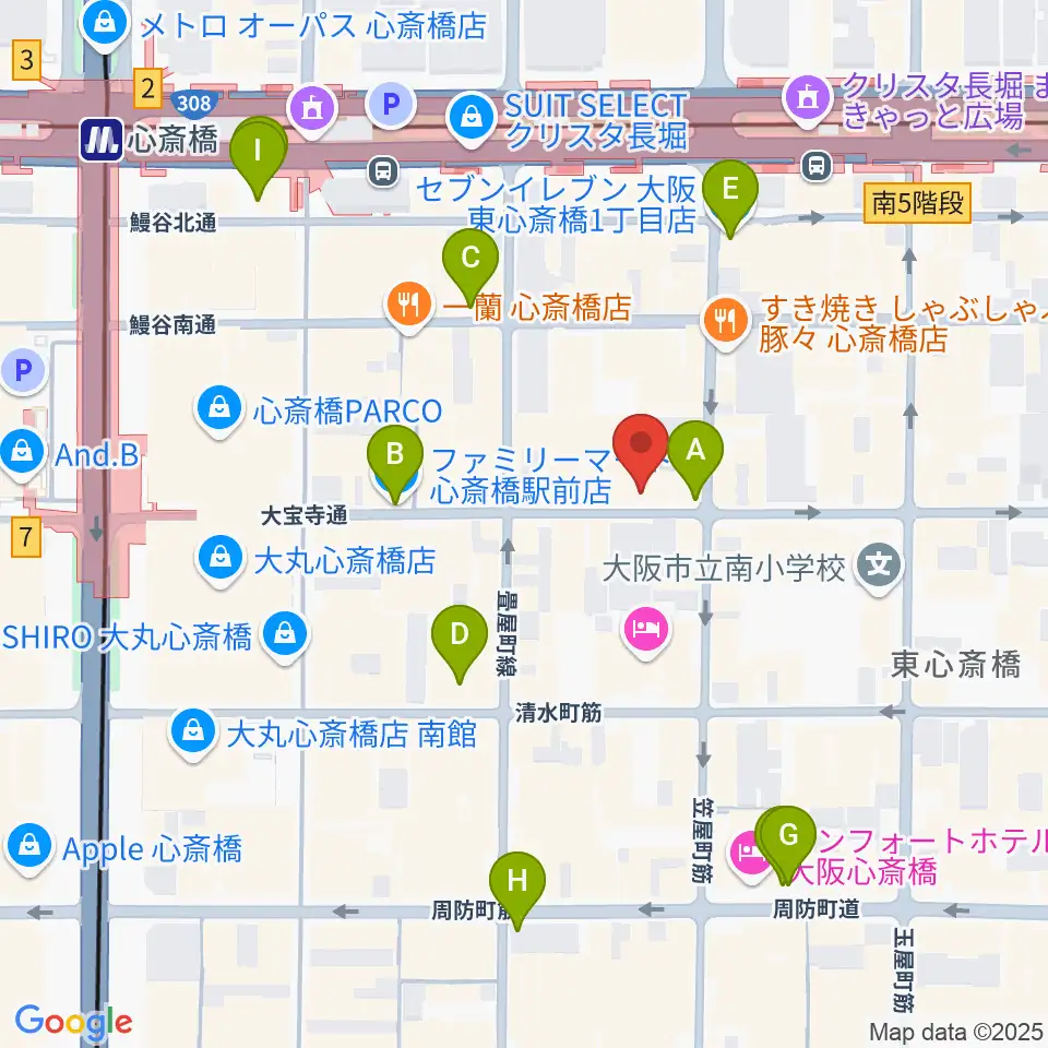 心斎橋FootRock&BEERS周辺のコンビニエンスストア一覧地図